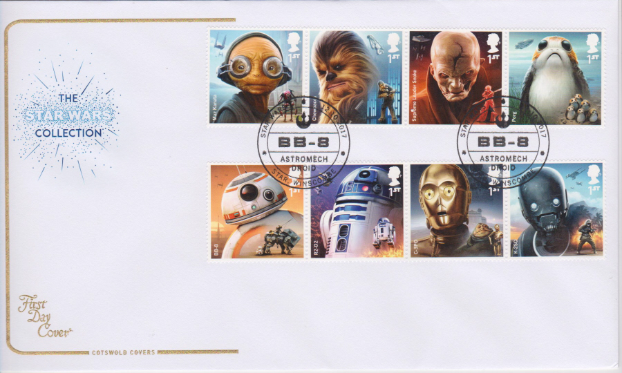 2017 - First Day Cover "Star Wars", Cotswold, BB- 8 Star Llanfyrnach Postmark - Click Image to Close